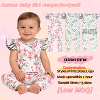 Combinaison/Barboteuse Personnalisée pour Bébé Fille, Faible MOQ, OEM/ODM, Manches Volantées, Imprimé Floral, Combinaison pour Nourrisson, Logo Personnalisé, Tenue pour Nouveau-né