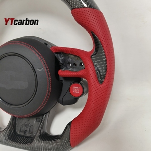 YTcarbon pour A6 S6 RS6 C7 <span class=keywords><strong>s</strong></span>-line personnalisé voiture personnalisée modifier <span class=keywords><strong>R8</strong></span> démarrage cuir rouge véritable Fiber de carbone LED volant - Product Image 3