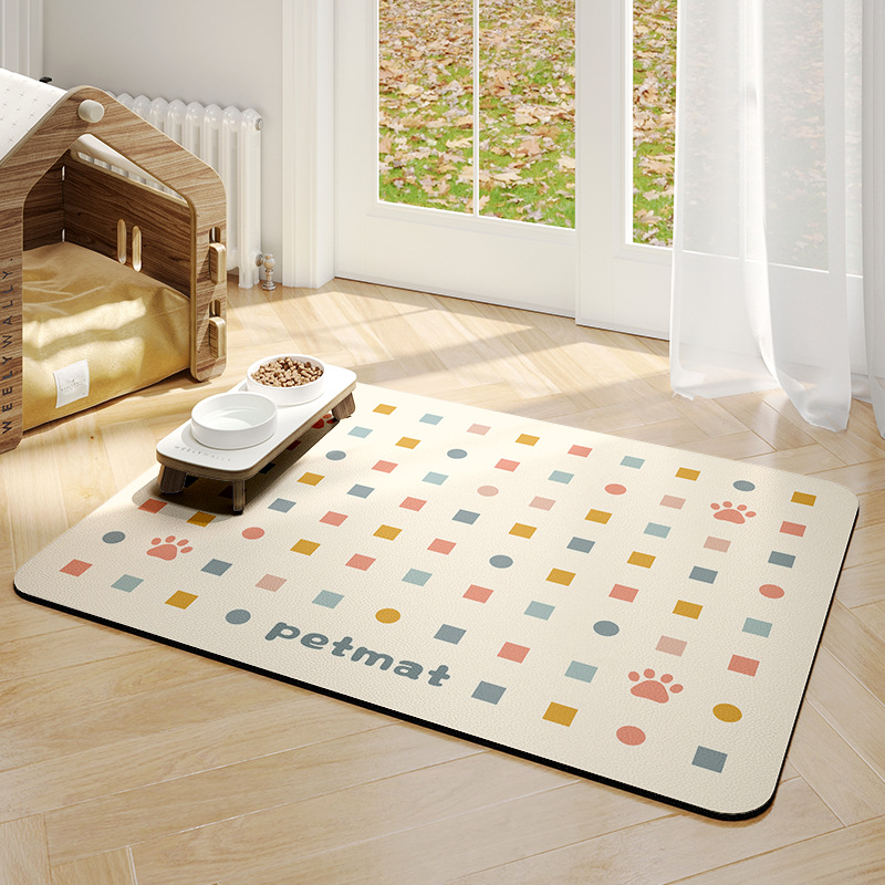 Tapis d'alimentation pour animaux sans lavage - beige moucheté