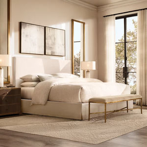 RH LIT <span class=keywords><strong>BELGE</strong></span> À COUVERTURE INCLINABLE Revêtement en tissu personnalisable Cadre de lit plate-forme moderne beige Tête de lit douce doublée - Product Image 1