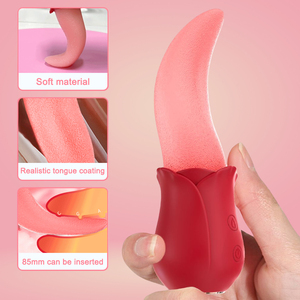 Phụ Nữ âm đạo thrusting dildo thủ dâm đồ chơi Silicone thực tế hình dạng lưỡi liếm Rose Vibrator - Product Image 3