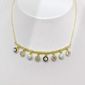 สร้อยคอเงินแท้ 925 ชุบทอง 18k ประดับพลอยไพลินสีน้ำเงินรูปตา พร้อมพู่ห้อย ดีไซน์สองชั้น แฟชั่นทันสมัย ราคาโรงงาน - Product Image 1