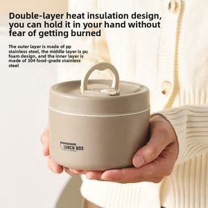 Wadah termos termos termos makanan vakum baja tahan karat kustom kotak Bento sekolah siswa pegangan tangan terisolasi wadah makanan mangkuk nasi - Product Image 5