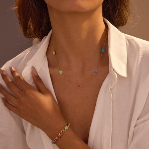 Internet Celebrity Blogger bracciale cuore colorato smaltato di nicchia luce di lusso 18k oro acciaio inossidabile bracciale a catena cuore - Product Image 5