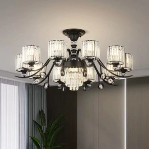 Lámpara de araña de cristal de lujo con múltiples cabezales, luz LED E27 para sala de estar, dormitorio, villa, hogar, lámpara de techo de diseño redondo - Product Image 1