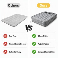 Lit d'air gonflable automatique pour trois personnes, hauteur surélevée de 40 cm, matelas pneumatique gris avec trois oreillers assortis, pour la famille, pour dormir en intérieur