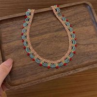 Collier vintage en dentelle perlée de style chinois avec accents rouges/bleus, élégant, multicouche, pour femme, idéal pour le quotidien, cadeau