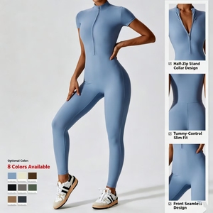 CNSHELL Tuta da Yoga con Mezza Zip e Collo Alto, Manica Lunga, Controllo Pancia, <span class=keywords><strong>Body</strong></span> Intero da Allenamento per Donne, Disponibile in 4 Colori - Product Image 1