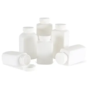 Pil plastik persegi 4oz 120cc botol kapsul farmasi HDPE putih botol suplemen Vitamin obat kustom dengan tutup segel