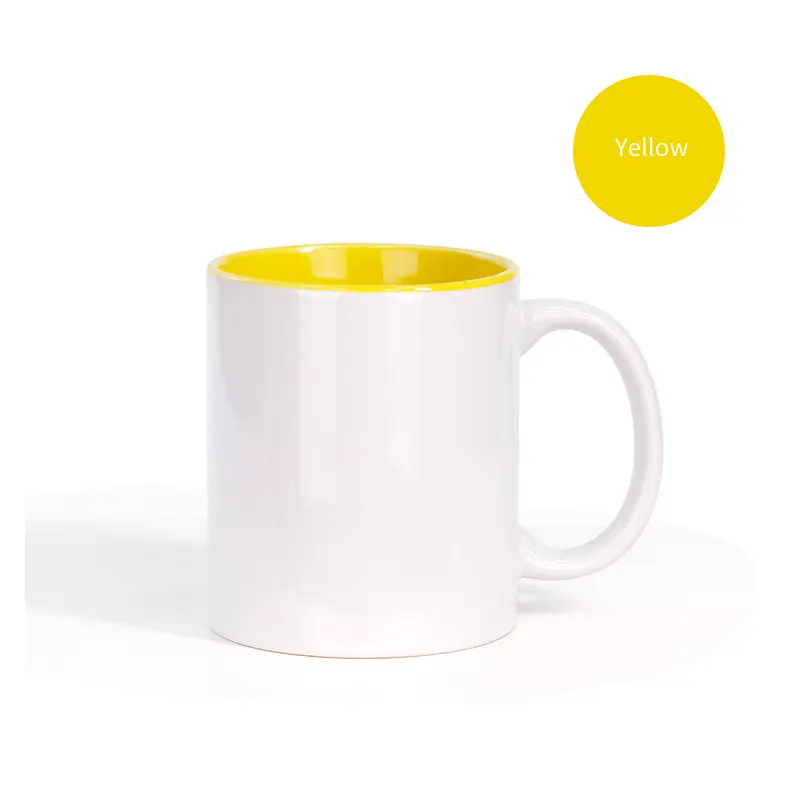 Hot selling Logo Printed Mug 11oz Color Handle Inner Color Mug Sublimation Blank White Cups