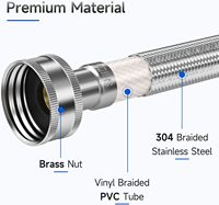 Tuyau de machine à laver tressé en acier inoxydable 3/4" avec raccords FHT pour alimentation en eau résidentielle longue distance, durable