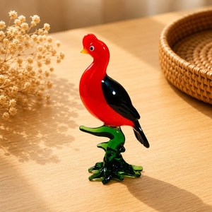 Figurine d'oiseau en verre soufflé à la main, rouge et noir, thème animal, décoration artisanale, ornement - Product Image 6
