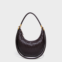 Tas Selempang Wanita Kulit Asli Rajut Model Hobo Warna Hijau Gading, Desain Custom, Bentuk Bulan Sabit, Bisa Dibawa Dengan Berbagai Cara