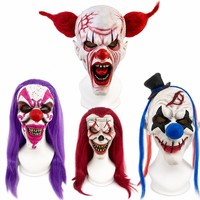 Ensemble de masques de clown d'horreur, lot de 4, en latex, perruques de clown effrayantes, maquillage peint, dents pointues, accessoire de costume d'Halloween