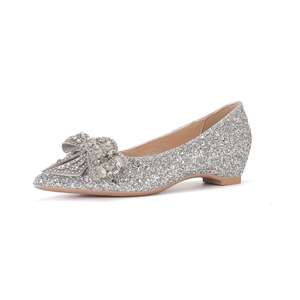 Solid Bridal Pumps Pointed Toe Glitter Bow Slip-On Med Heel <b>Height</b> <b>Increasing</b> Wedding <b>Shoes</b> - Product Image 5