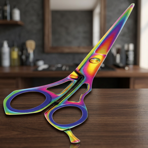 Ensemble de ciseaux de coiffure professionnels pour droitiers, lames en acier inoxydable revêtues de couleurs arc-en-ciel multi-plasma ASAP, manches en plastique - Product Image 3
