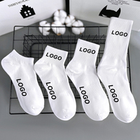 Meia Wholesale Chaussettes de sport unisexes en coton de haute qualité, brodées, style streetwear, avec logo personnalisé, blanches unies, mi-mollet et socquettes