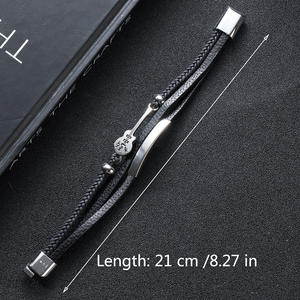 Set di Bracciali in Pelle Multistrato per Uomo - Charm <span class=keywords><strong>Chitarra</strong></span> con Note Musicali, <span class=keywords><strong>Corda</strong></span> Intrecciata e Barra Metallica, Gioielli Punk Regolabili - Product Image 2