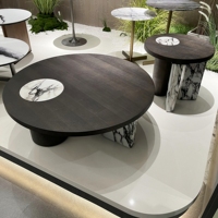 Nouvelle Collection : Table Basse Ronde pour Salon, Ensemble en Bois et Plateau en Marbre, Magnifique Table à Thé, Fabrication Foshan, Meubles de Qualité
