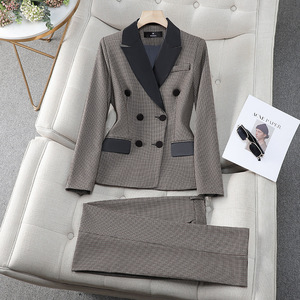 Women's Plaid <b>Blazer</b> Suit <b>Set</b> Slim Fit Double Breasted Work Wear Formal Outfit Autumn Spring Style - Product Image 1