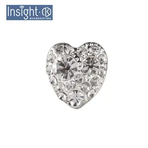 Botón exquisito a granel de diamantes de imitación con forma de corazón, 1,4x1,5 cm, botón checo, Plata