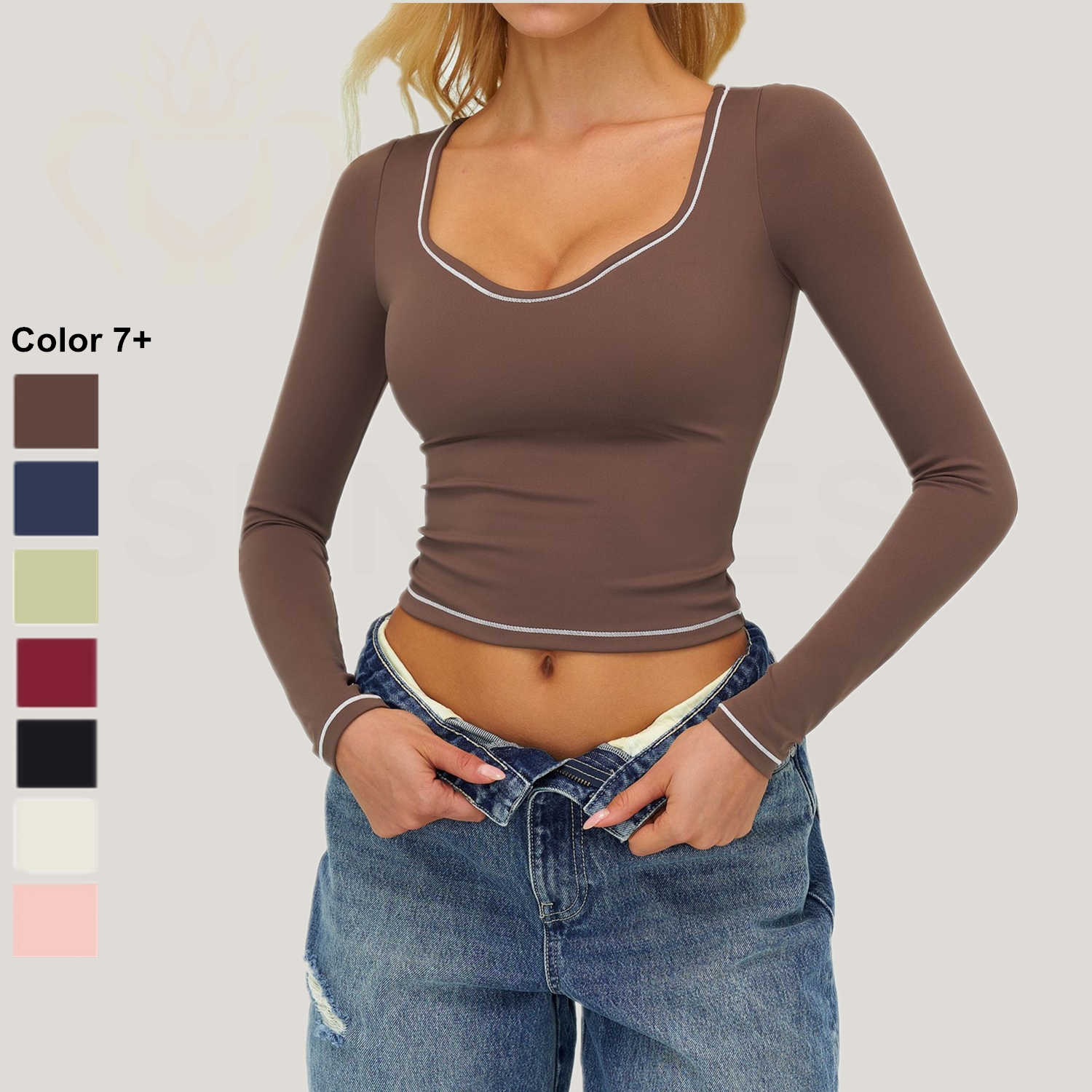 Women's Breathable Yoga Gym Crop Top Long Sleeve Slim Fit T-Shirt with Four-Way Stretch Quick Dry Sportswear
