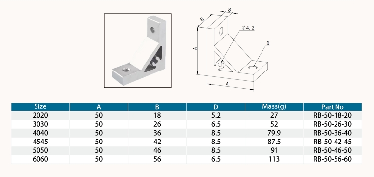 Aluminium Alloy 6063 T Slot Bracket L Type 90 Degree Corner
