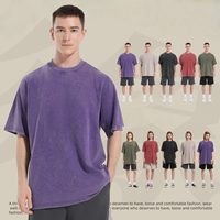 Kaos Rajut Pria Trendy Musim Panas, Bahan Tebal 300 Gram, Cuci Berat, Kerah O, Longgar Kasual, Lengan Pendek, 100% Katun