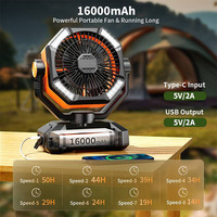 Ventilateur de camping portable rechargeable à oscillation automatique 16000mAh avec lanterne LED et fonction de minuterie