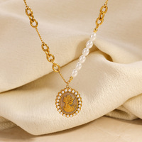 Collar SUMMLY con Colgante Ovalado de Oro de 18K, Cadena de Eslabones Mixtos con Perlas, Joyería Retro Elegante para Bodas y Uso Diario