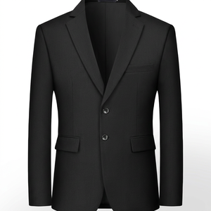Veste de costume pour homme en laine mélangée noire, style britannique, revers cranté, simple boutonnage, coupe classique, tenue de travail formelle - Product Image 1