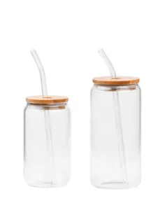 Drinking Glasses with Straw Yatang Can Glass Jar with Bamboo Lid
