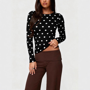 T-shirt da donna in poliestere a maniche lunghe, girocollo, slim fit, a <span class=keywords><strong>pois</strong></span>, per il commercio estero transfrontaliero Europa-America - Product Image 3