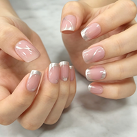 Faux ongles carrés rose nude à effet argenté, style minimaliste, réutilisables, en ABS, vente en gros, personnalisables OEM