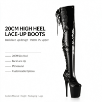 Bottes de strip-tease à lacets en PVC extensible de 8 pouces avec logo personnalisé, fermeture éclair latérale, chaussures de pole dance, talons aiguilles pour danseuses exotiques