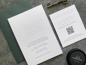 Invitación de Boda Clásica Personalizada con Relieve, Impresión Tipográfica Moderna y Minimalista con Código QR - Product Image 1