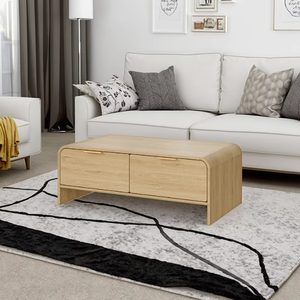 Mesa Auxiliar Moderna de Madera con Borde Curvo en Arco, 2 Cajones, Muebles de Sala de Estar, Mesa de Centro Económica para Sala de Estar - Product Image 4
