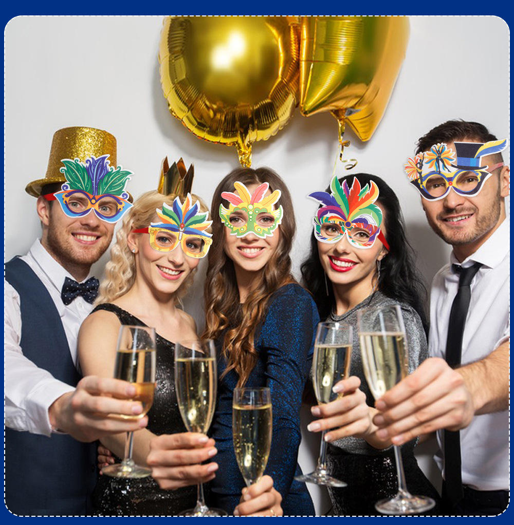 YOLAN Flower Shape Carnival Glasses Halloween Christmas Holiday Decoration Makeup Ball Dress Party Supplies Colorful Feather