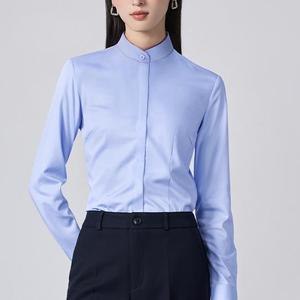 Chemise professionnelle pour femme, nouvelle collection printemps-automne, col montant, boutons cachés, manches longues, couleur unie, tendance - Product Image 1