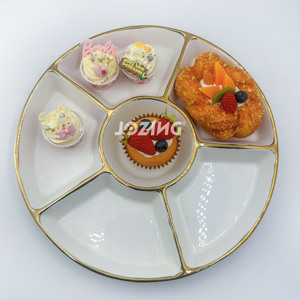 ドライナッツ陳列ケース スナック＆ディップ回転式サービングトレイ ドライフルーツディッシュディスペンサー セラミックプラッター レイジースーザン 分割トレイ - Product Image 4