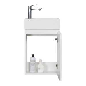 Meuble-lavabo compact moderne blanc autoportant à porte simple avec vasque <span class=keywords><strong>en</strong></span> céramique intégrée pour salle de bain de petite taille - Product Image 4