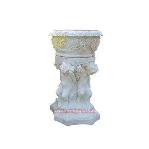 Hotel al aire libre y Villa jardín paisaje decoración diseño mármol niño estatua con maceta piedra arte escultura - Product Image 3