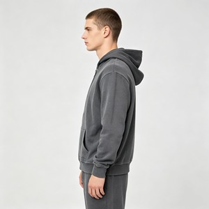 Sudadera con capucha y pantalones de chándal de algodón grueso con estampado de rizo, bolsillos laterales, hombros caídos, estilo urbano, personalizados, ecológicos, informales, al por mayor - Product Image 2