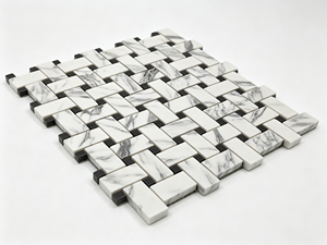 Mosaico de Mármol Blanco Calacatta 12x12 Pulido, Contemporáneo, Impermeable, para Piso de Baño - Product Image 1