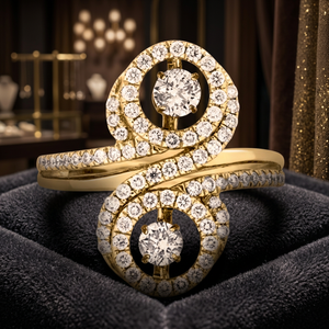 Anillo de Boda de Plata de Ley 925 con Halo de Circonita Cúbica, Chapado en Oro de 14K, con Dos Circonitas que Simulan Diamantes - Product Image 2