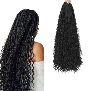 24 pouces Ombre Bohème Boîte Tresses Avec Bouclés Fin Crochet Cheveux Tressage Extension Femmes Boho Tresses Coiffures - Product Image 1