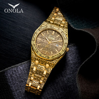 Jam Tangan Quartz ONOLA 3812 Pria Bisnis Tahan Air Vintage Relogio Masculino Emas Mewah Arab Muslim Azan