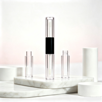 Conteneur de gloss à lèvres transparent personnalisé double face, applicateur double embout, tube de gloss à lèvres en plastique, emballage avec logo personnalisé, impression à l'écran