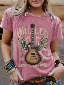 Camiseta de manga corta estilo europeo-americano en stock con estampado de guitarra Nashville Dream, cómoda para el verano, camisetas con estampado personalizado - Product Image 6