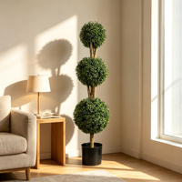 Arbre Topiaire Artificiel de 122 cm, Triple Sphère à 3 Boules, Feuillage Synthétique en PE, Design Luxe, Tronc en Bois Naturel Écologique pour Intérieur